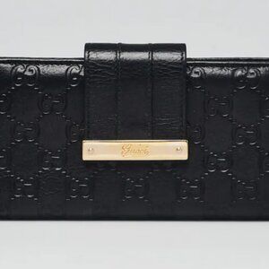 Gucci Black Guccissima Leather Long Continental Flap Wallet